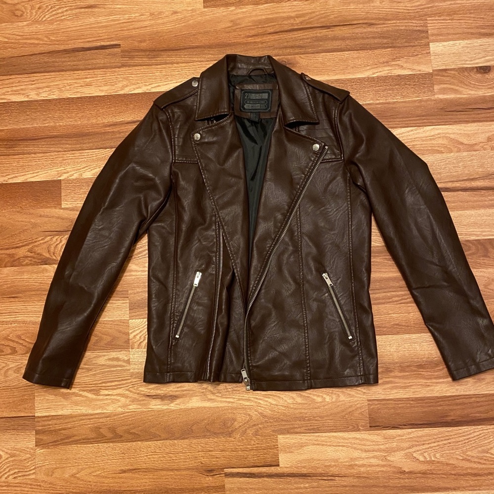 Men’s brown faux vegan leather biker jacket